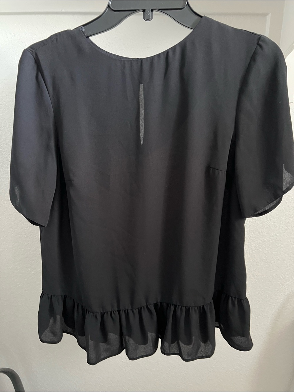 ASOS Black Short Sleeve Ruffle-Hem Blouse